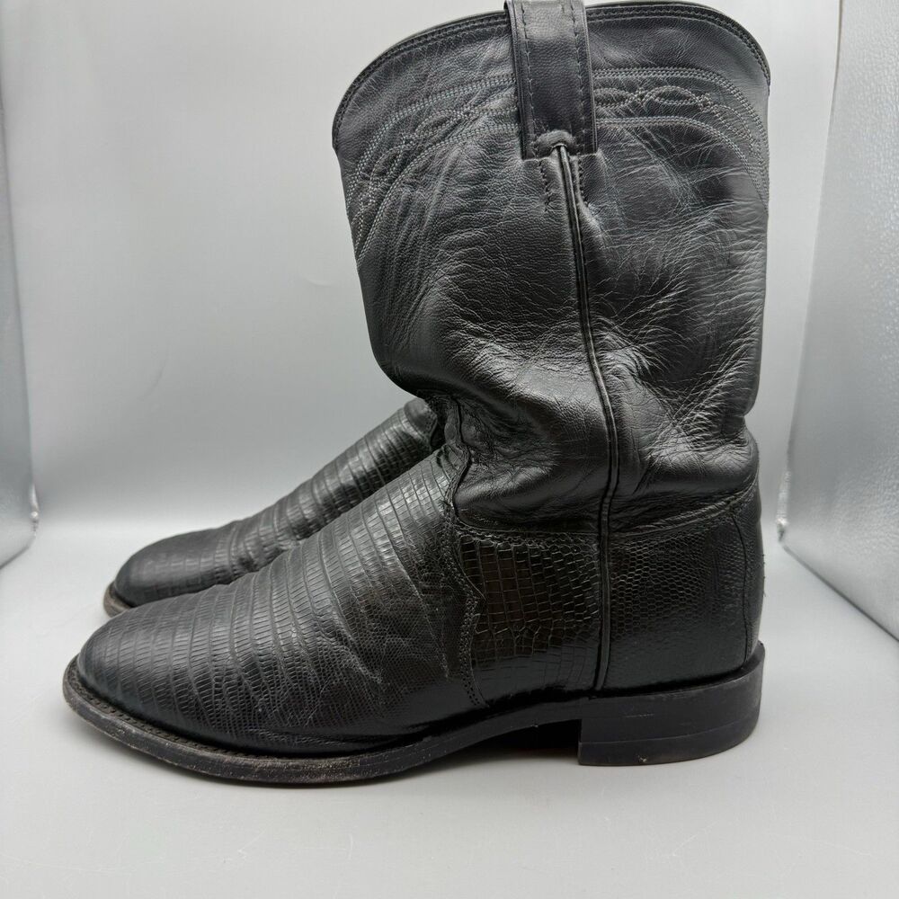 Justin Men’s 8.5 EE 3112 Black Boots Teju Lizard Leather Roper Cowboy Western